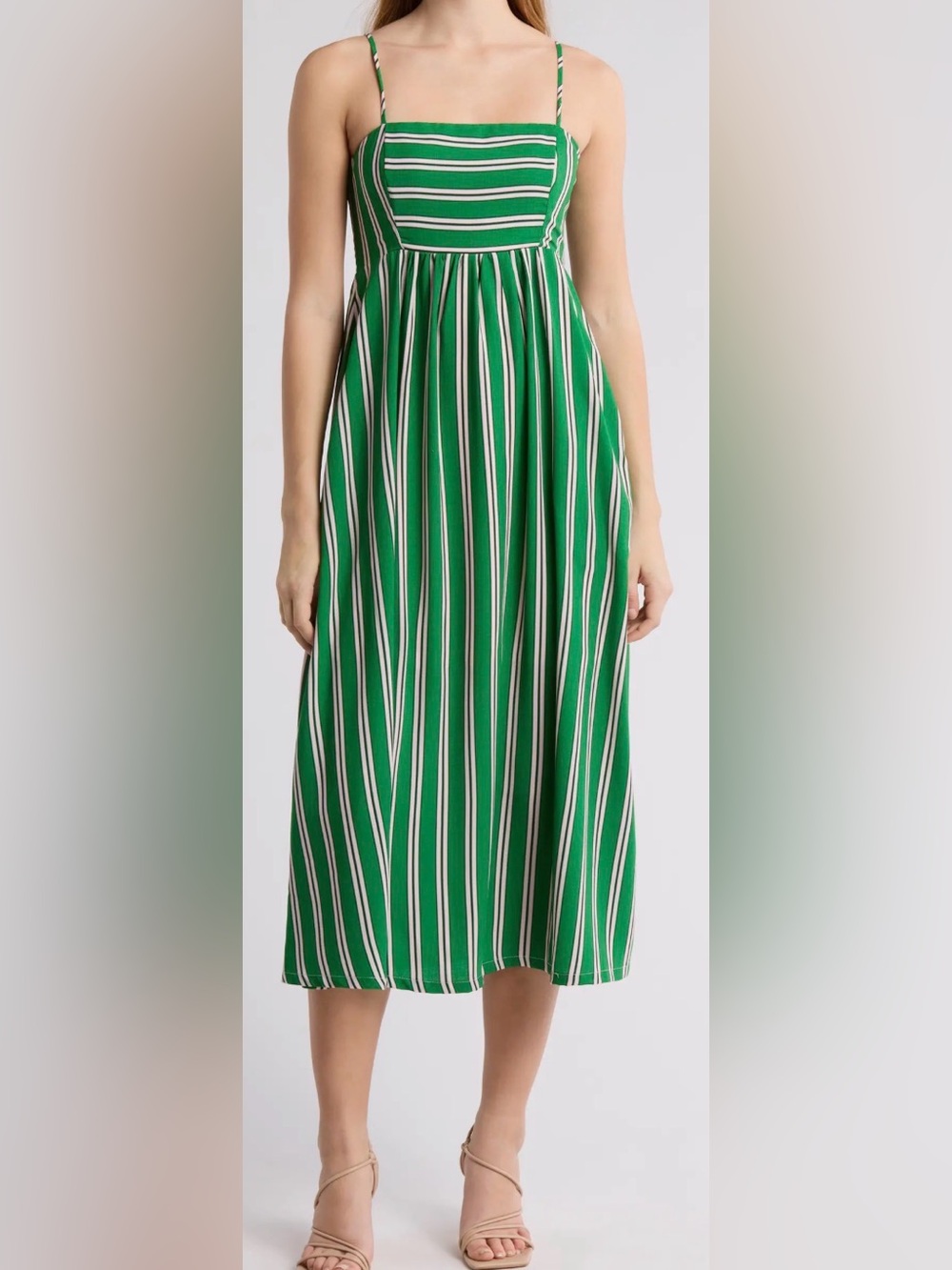 Melrose and Market Green and White Striped Midi Dress